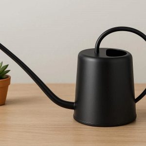 1 Indoor Watering Can with Long Spout 1.5L Small Houseplant Watering Pot for Succulents and Flowers Stainless Steel Metal Design Matte Black