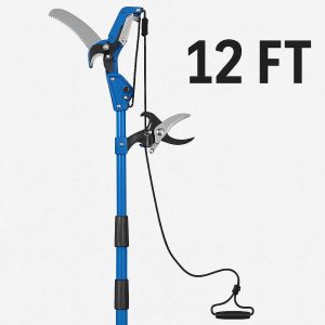 14 Extendable Tree Pruner with Pole Saw 12 Foot Telescopic Garden Tool with Sharp Bypass Blade and Long Reach for High Branch Trimming Blue