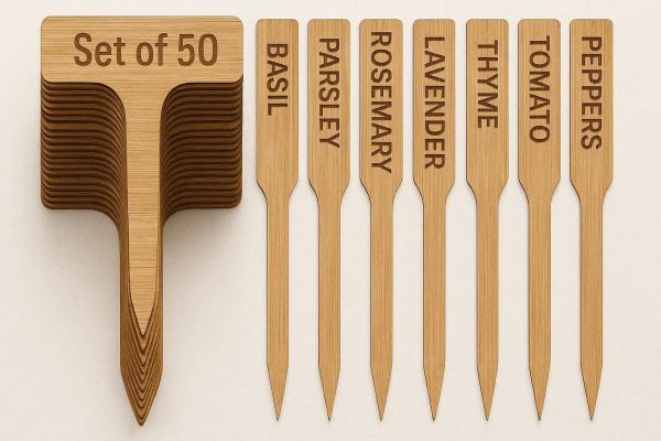 26 Bamboo Plant Labels Set of 50 Eco Friendly Wooden Garden Tags for Herbs Flowers and Vegetables Sustainable Markers for Indoor and Outdoor Pots