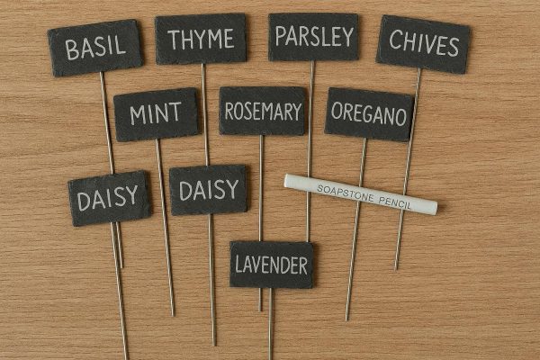 28 Slate Plant Labels Set of 10 Natural Stone Garden Tags with Metal Stakes and Soapstone Pencil for Elegant Herb and Flower Identification